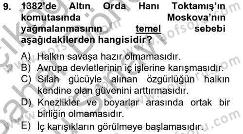 Rusya Tarihi Dersi 2013 - 2014 Yılı (Final) Dönem Sonu Sınav Soruları 9. Soru