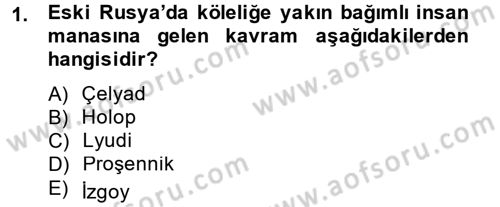 Rusya Tarihi Dersi 2014 - 2015 Yılı (Vize) Ara Sınav Soruları 1. Soru
