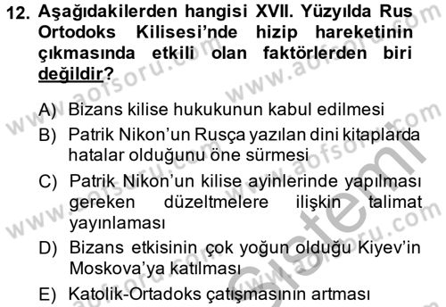 Rusya Tarihi Dersi 2014 - 2015 Yılı (Vize) Ara Sınav Soruları 12. Soru
