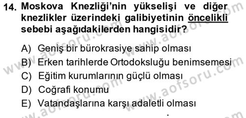 Rusya Tarihi Dersi 2014 - 2015 Yılı (Vize) Ara Sınav Soruları 14. Soru