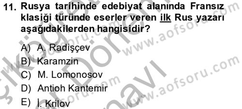 Rusya Tarihi Dersi 2014 - 2015 Yılı (Final) Dönem Sonu Sınav Soruları 11. Soru