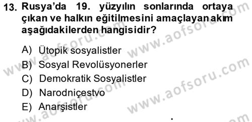 Rusya Tarihi Dersi 2014 - 2015 Yılı (Final) Dönem Sonu Sınav Soruları 13. Soru