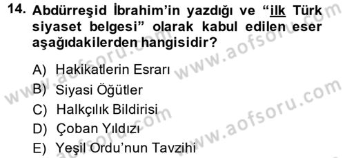 Rusya Tarihi Dersi 2014 - 2015 Yılı (Final) Dönem Sonu Sınav Soruları 14. Soru