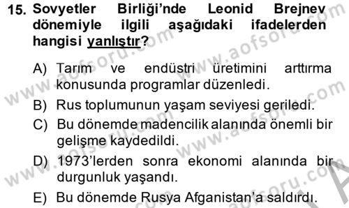Rusya Tarihi Dersi 2014 - 2015 Yılı (Final) Dönem Sonu Sınav Soruları 15. Soru