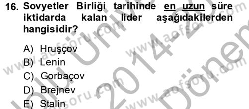 Rusya Tarihi Dersi 2014 - 2015 Yılı (Final) Dönem Sonu Sınav Soruları 16. Soru