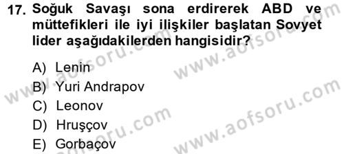 Rusya Tarihi Dersi 2014 - 2015 Yılı (Final) Dönem Sonu Sınav Soruları 17. Soru