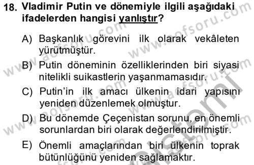 Rusya Tarihi Dersi 2014 - 2015 Yılı (Final) Dönem Sonu Sınav Soruları 18. Soru