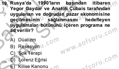 Rusya Tarihi Dersi 2014 - 2015 Yılı (Final) Dönem Sonu Sınav Soruları 19. Soru