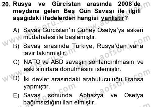 Rusya Tarihi Dersi 2014 - 2015 Yılı (Final) Dönem Sonu Sınav Soruları 20. Soru