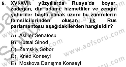 Rusya Tarihi Dersi 2014 - 2015 Yılı (Final) Dönem Sonu Sınav Soruları 5. Soru