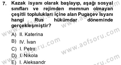 Rusya Tarihi Dersi 2014 - 2015 Yılı (Final) Dönem Sonu Sınav Soruları 7. Soru
