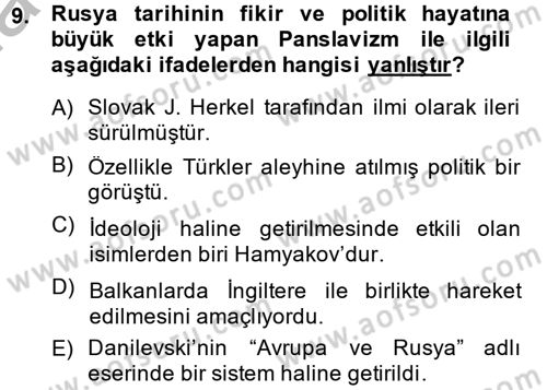 Rusya Tarihi Dersi 2014 - 2015 Yılı (Final) Dönem Sonu Sınav Soruları 9. Soru