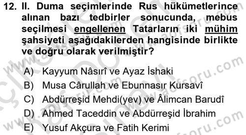Rusya Tarihi Dersi 2015 - 2016 Yılı (Final) Dönem Sonu Sınav Soruları 12. Soru