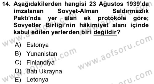 Rusya Tarihi Dersi 2015 - 2016 Yılı (Final) Dönem Sonu Sınav Soruları 14. Soru
