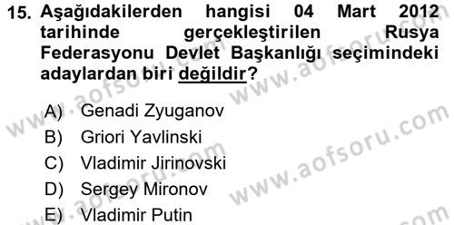 Rusya Tarihi Dersi 2015 - 2016 Yılı (Final) Dönem Sonu Sınav Soruları 15. Soru