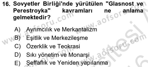 Rusya Tarihi Dersi 2015 - 2016 Yılı (Final) Dönem Sonu Sınav Soruları 16. Soru