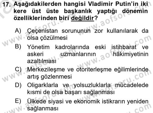 Rusya Tarihi Dersi 2015 - 2016 Yılı (Final) Dönem Sonu Sınav Soruları 17. Soru
