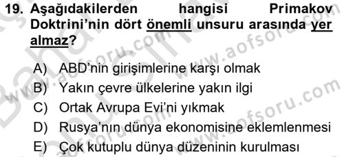 Rusya Tarihi Dersi 2015 - 2016 Yılı (Final) Dönem Sonu Sınav Soruları 19. Soru