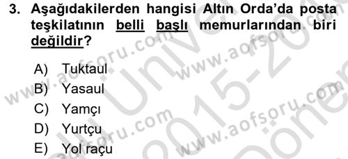 Rusya Tarihi Dersi 2015 - 2016 Yılı (Final) Dönem Sonu Sınav Soruları 3. Soru