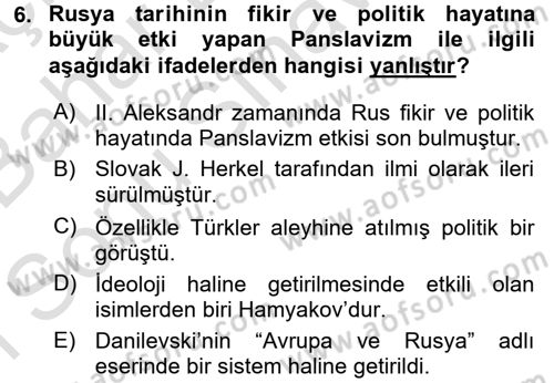 Rusya Tarihi Dersi 2015 - 2016 Yılı (Final) Dönem Sonu Sınav Soruları 6. Soru