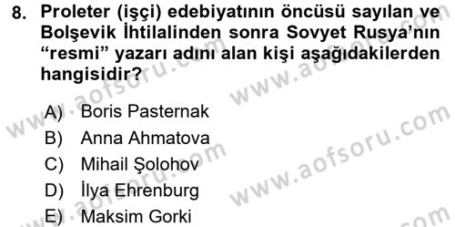 Rusya Tarihi Dersi 2015 - 2016 Yılı (Final) Dönem Sonu Sınav Soruları 8. Soru
