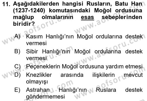 Rusya Tarihi Dersi 2016 - 2017 Yılı (Vize) Ara Sınav Soruları 11. Soru