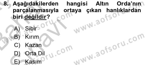 Rusya Tarihi Dersi 2016 - 2017 Yılı (Vize) Ara Sınav Soruları 8. Soru