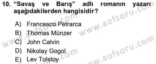 Rusya Tarihi Dersi 2016 - 2017 Yılı (Final) Dönem Sonu Sınav Soruları 10. Soru