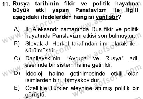 Rusya Tarihi Dersi 2016 - 2017 Yılı (Final) Dönem Sonu Sınav Soruları 11. Soru