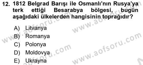 Rusya Tarihi Dersi 2016 - 2017 Yılı (Final) Dönem Sonu Sınav Soruları 12. Soru