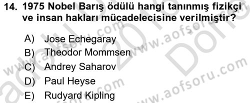 Rusya Tarihi Dersi 2016 - 2017 Yılı (Final) Dönem Sonu Sınav Soruları 14. Soru