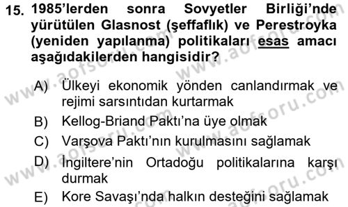 Rusya Tarihi Dersi 2016 - 2017 Yılı (Final) Dönem Sonu Sınav Soruları 15. Soru
