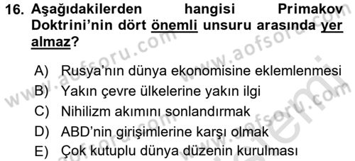 Rusya Tarihi Dersi 2016 - 2017 Yılı (Final) Dönem Sonu Sınav Soruları 16. Soru