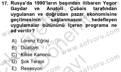 Rusya Tarihi Dersi 2016 - 2017 Yılı (Final) Dönem Sonu Sınav Soruları 17. Soru