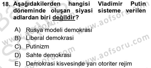 Rusya Tarihi Dersi 2016 - 2017 Yılı (Final) Dönem Sonu Sınav Soruları 18. Soru