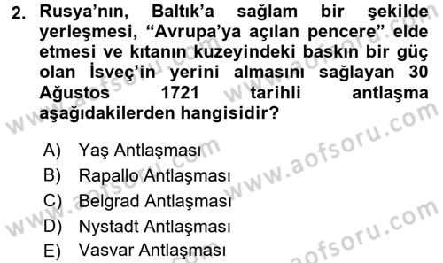 Rusya Tarihi Dersi 2016 - 2017 Yılı (Final) Dönem Sonu Sınav Soruları 2. Soru