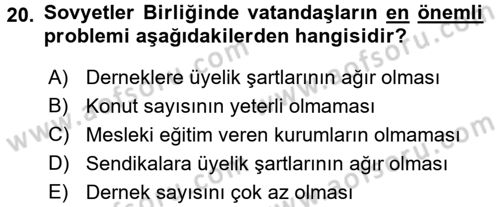 Rusya Tarihi Dersi 2016 - 2017 Yılı (Final) Dönem Sonu Sınav Soruları 20. Soru