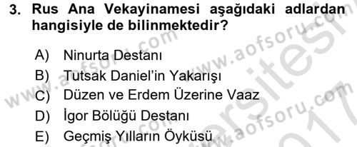 Rusya Tarihi Dersi 2016 - 2017 Yılı (Final) Dönem Sonu Sınav Soruları 3. Soru