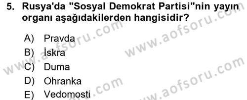 Rusya Tarihi Dersi 2016 - 2017 Yılı (Final) Dönem Sonu Sınav Soruları 5. Soru