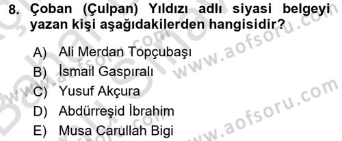 Rusya Tarihi Dersi 2016 - 2017 Yılı (Final) Dönem Sonu Sınav Soruları 8. Soru