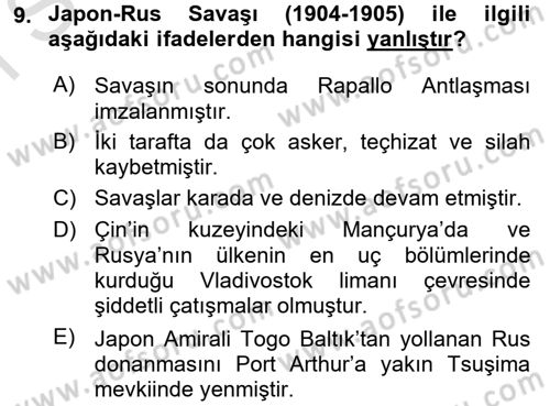 Rusya Tarihi Dersi 2016 - 2017 Yılı (Final) Dönem Sonu Sınav Soruları 9. Soru