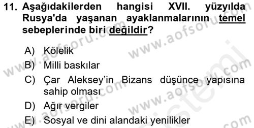 Rusya Tarihi Dersi 2017 - 2018 Yılı (Vize) Ara Sınav Soruları 11. Soru