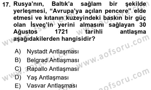 Rusya Tarihi Dersi 2017 - 2018 Yılı (Vize) Ara Sınav Soruları 17. Soru