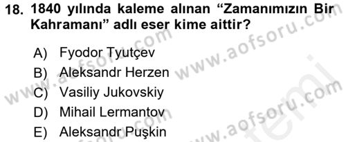 Rusya Tarihi Dersi 2017 - 2018 Yılı (Vize) Ara Sınav Soruları 18. Soru