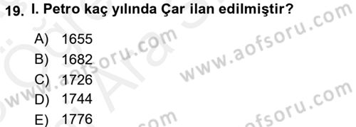 Rusya Tarihi Dersi 2017 - 2018 Yılı (Vize) Ara Sınav Soruları 19. Soru
