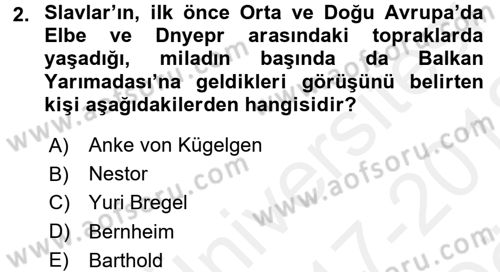 Rusya Tarihi Dersi 2017 - 2018 Yılı (Vize) Ara Sınav Soruları 2. Soru