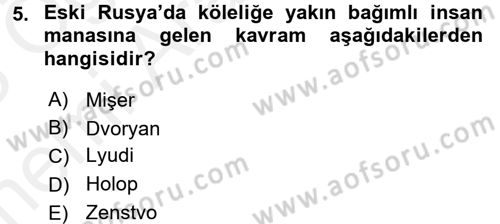 Rusya Tarihi Dersi 2017 - 2018 Yılı (Vize) Ara Sınav Soruları 5. Soru