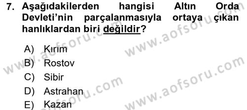 Rusya Tarihi Dersi 2017 - 2018 Yılı (Vize) Ara Sınav Soruları 7. Soru