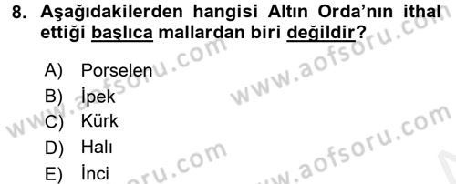 Rusya Tarihi Dersi 2017 - 2018 Yılı (Vize) Ara Sınav Soruları 8. Soru