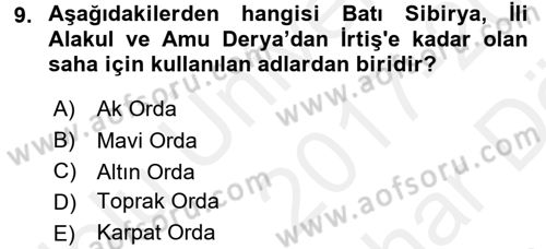Rusya Tarihi Dersi 2017 - 2018 Yılı (Vize) Ara Sınav Soruları 9. Soru